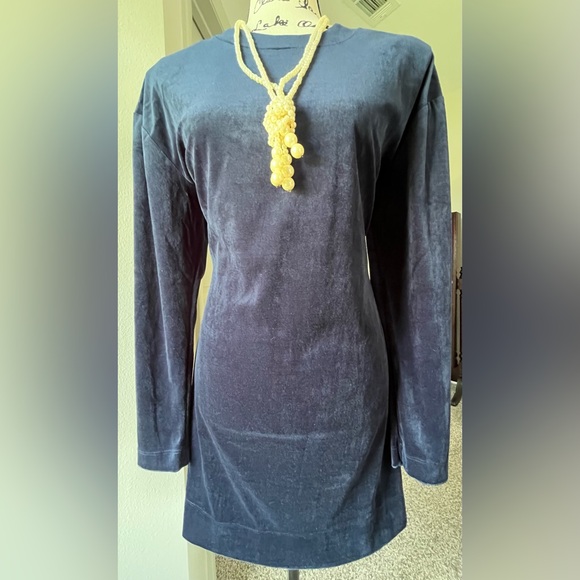 Cynthia Rowley size L Navy Long Sleeve Sheath Dress velour. NWT - Picture 6 of 12